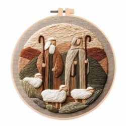 手刺繍用　初心者用　刺繍キット　ROAL713922　クリスマス羊飼い　２０センチ枠＋刺繍糸＋英語解説書　つき　１セット