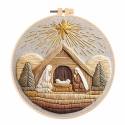 手刺繍用　初心者用　刺繍キット　ROAL713914　クリスマス　ご降誕　２０センチ枠＋刺繍糸＋英語解説書　つき　１セット