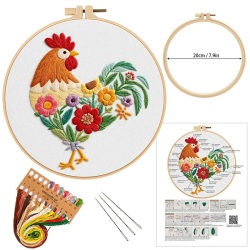 手刺繍用　初心者用　刺繍キット　ROAL713996　イースターにわとり　２０センチ枠＋刺繍糸＋英語解説書　つき　１セット