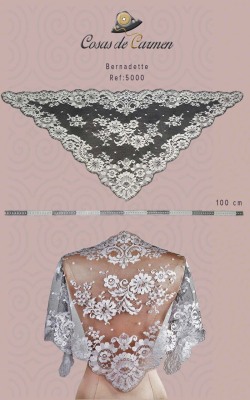 【モナコ王室】シャルレーヌ公妃着用ベール　　LEAVERS LACE IVORL 　CASAS DE CARMEN　CA5000SB  Bernadette5000   フランス　39-19  1/2  シルバー