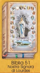 イタリア　紙カード金箔押　聖書型　紙裏白　ご絵　CRBibLia51  ルルドの聖母　ロザリオ　１２．５×７．５センチ　高級紙裏白