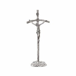 イタリア　LALCL218B　　卓上　銀黒 　メタル教皇クロス　Brushed Metal Pastoral Cross with Classic Brushed Body+base cm.30x12