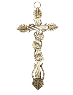 イタリア　LALCL260BR　つや消しメタルアイビークロス　ブロンズ色　Brushed Metal Ivy Cross cm.27x13 - BRONZO