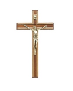 イタリア　 LALCL81  アッシュ（ツイン色）クロス　１７×９センチ　Ash wood Cross with little stripe + metal Christ, size cm. 17x9