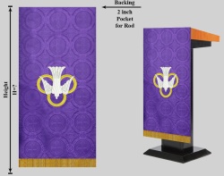 教会・関連組織住所または寄進者宅のみお届け　 講壇布（前布) または記章用（ハンキング）　紫　聖霊　36×18インチ　縦９０センチ横４５センチ　　