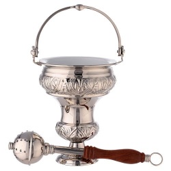 HL0298  イタリア　教会用  ニッケルメッキ真鍮バケツとスプリンクラー 30 cm  Holy water pot ＆ Aspergillum