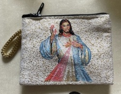 イタリア　 LALB11-4　布製ロザリオ入れ　８×６．５センチ　いつくしみのイエス　チャック式　Little cloth purse with image