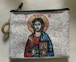 イタリア　 LALB11-62-2 　布製ロザリオ入れ　８×６．５センチ　ハリストス　チャック式　Little cloth purse with image