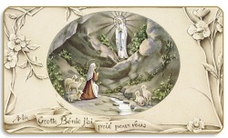 FRATELLI BONELLA　イタリア　紙のご絵　FBLOURDES-6　 ルルドの聖母　金色の縁取りと丸みを帯びた角を持つ伝統的な聖なるカード裏白無地　5.5X 10 Cm
