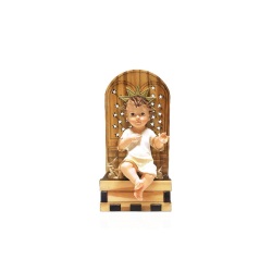 イタリア　 LALP181 　イエス赤ちゃん９．５センチ　Olive wood trough with sitting Jesus, size cm. 9.5x4.5