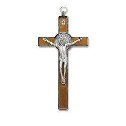 一般不可　転売不可　イタリア　 LALPG202　聖ベネディクト　オリーブデザインクロス　Cross, St. Benedict, olive wood + metal, size cm. 20x10