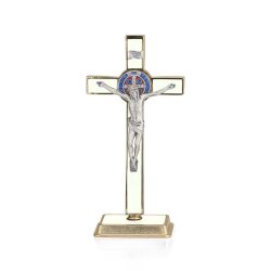 イタリア　 LALPG2270B-DFO　蛍光オフホワイト　メタル　聖ベネディクトクロス 　２０センチ　S.Ben.Gold.Enam.Cross+Enam.Gold.Medal+En.Base cm.20+Box - FOSFORO　