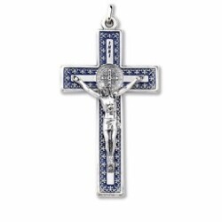 一般不可　転売不可　イタリア　 LALPG348SBBLU　聖ベネディクト　メタルデザインクロス　銀青　7.5×4.2センチ