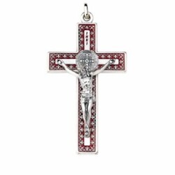 一般不可　転売不可　イタリア　 LALPG348SBRO　聖ベネディクト　メタルデザインクロス　銀赤　7.5×4.2センチ