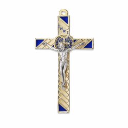 一般不可　転売不可　イタリア　 LALPG597DBLU　聖ベネディクト　メタルデザインクロス　金青　7.5×4.5センチ　紐付き　