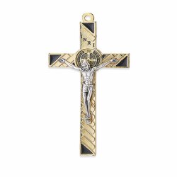 一般不可　転売不可　イタリア　 LALPG597DBNE　聖ベネディクト　メタルデザインクロス　金黒　7.5×4.5センチ　紐付き　