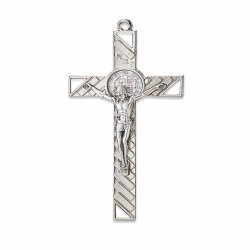 一般不可　転売不可　イタリア　 LALPG597SBW　聖ベネディクト　メタルデザインクロス　銀白　7.5×4.5センチ　紐付き　