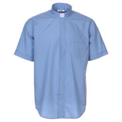 教会住所または寄進者宅のみお届け　聖職者事務服　39  40  41  42  43  44  45  短袖のクレリガンシャツ、コットン混紡、ライトブルー In Primis