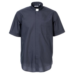 教会住所または寄進者宅のみお届け　聖職者事務服　39  40  41  42  43  44  45  ダークグレーの混合素材 クレリッジカラー ショートスリーブ シャツ In Primis
