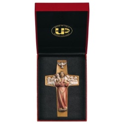 ULPE WOOD ART　イタリア　木彫   善き牧者ペンダントクロス　１０センチ　レッド　CROSS GOOD SHEPHERD + CASE UP434500E10R
