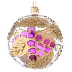 ポーランド手作り　クリスマス 　PR001525　吹きガラス製ぶどう飾りの浮き彫り飾り 100mm　Bauble in blown glass with grape decoration in relief 100mm
