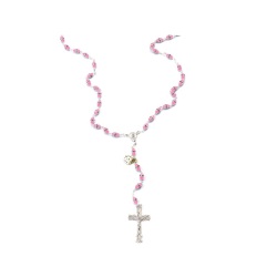 イタリア　 LALRA012RO　最高級ロザリオ　スワロフスキー＆シルバー９２５　長８ミリ珠　ローズRO　Rosary in silver and Crystal 8 mm. GENERICO/PERSONALIZZATO
