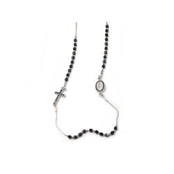 イタリア　LALRA337RNE　３連ロザリオペンダント   　ロジウムシルバーとクリスタルのコリエ + 奇跡の聖母 - NERO　　Collier in Rhodium silver and Crystal + Miraculous Madonna -NERO