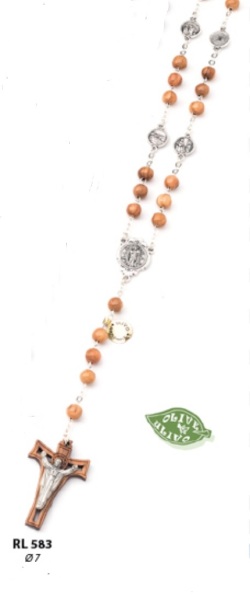 イタリア　 LALRL583  十字架の道行ロザリオ　木製７ミリ珠　Rosary in wood, size ø7 with metal plate, Via Crucis+env+card