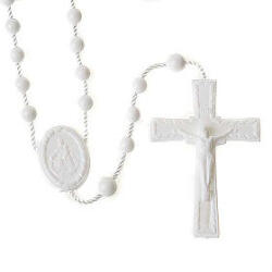 イタリア　RO008008　ナイロン白５連ロザリオ　White nylon rosary