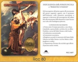イタリア　プラ板金箔押ご絵　CRRCC80IT  アッシジの聖フランシスコ　　84mm×５５ｍｍ　裏面イタリア語の祈り