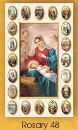 イタリア　紙カード金箔エンボス加工　ロザリオ連願ご絵　CRROSA48   聖母子　１２．５×７．５センチ　高級紙裏白