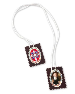 イタリア　LALSP027SB  スカプラリオ　７×５，５センチ  Scapular in Brown Fabric of Saint Benedict+card cm.7x5,5 SP 027-SB