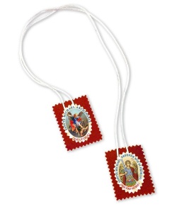 イタリア　LALSP027SM   スカプラリオ　７×５，５センチ  Red Cloth Scapular of Archangel Michael+card cm.7x5,5 SP 027-SM
