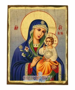 ギリシャ　Iconotechniki S.A　 アマランスの聖母子　白百合の聖母子　　SW　１４１　　245ミリ×191ミリ厚み２０ミリ　板絵イコン