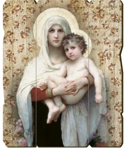 FRATELLI BONELLA　イタリア　壁掛・卓上両用　板絵　FBVINT3-231    子供とマドンナのビンテージスタイルの形をした木製の写真    13.3×10.8×0.8センチ