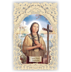 Officina D'Arte Torre　飾りレース紙ご絵　聖カテリ・テカクウィタ Kateri Tekakwitha OAT287 イタリア語祈りカード　