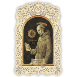 Officina D'Arte Torre　飾りレース紙ご絵 　シエーナのベルナルディーノ Bernardino Da Siena　OAT158　イタリア語祈りカード　