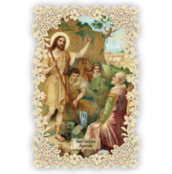Officina D'Arte Torre　飾りレース紙ご絵  聖イシドロ Isidoro Agricola OAT214 イタリア語祈りカード　