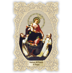 Officina D'Arte Torre　飾りレース紙ご絵  ポンペイのロザリオ聖母子　 Madonna Del Rosario Di Pompei OAT194 イタリア語祈りカード　