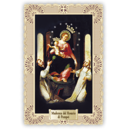 Officina D'Arte Torre　飾りレース紙ご絵  ポンペイのロザリオ聖母子　 Madonna Del Rosario Di Pompei OAT193 イタリア語祈りカード　