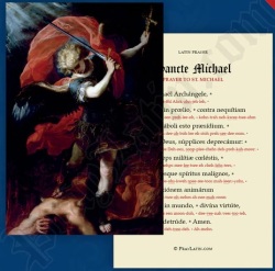 LLC　ラテン語祈りカード　ラテン語の発声表記のある大天使聖ミカエルの祈り　PRAYER TO ST.MICHAEL　１５．２×１０.２センチ　光沢紙（はがきサイズ厚紙）０２４