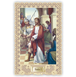 Officina D'Arte Torre　飾りレース紙ご絵 　十字架の道行　１　Via Crucis Stazione I 　OAT161 　イタリア語祈りカード　