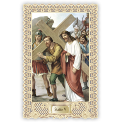 Officina D'Arte Torre　飾りレース紙ご絵 　十字架の道行　5　Via Crucis Stazione V 　OAT165　イタリア語祈りカード　