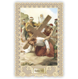 Officina D'Arte Torre　飾りレース紙ご絵 　十字架の道行 7　Via Crucis Stazione  VII  OAT167　イタリア語祈りカード　