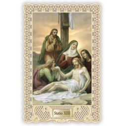 Officina D'Arte Torre　飾りレース紙ご絵 　十字架の道行 13　Via Crucis Stazione XIII   OAT173  イタリア語祈りカード　