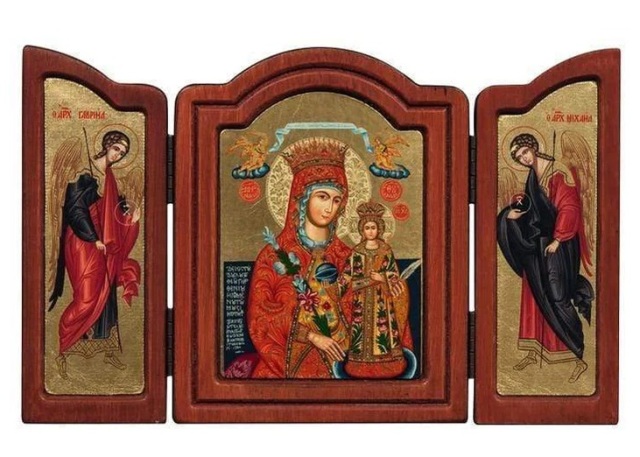 ギリシャ Iconotechniki S.A 薔薇の聖母子 三面たて TE169 140
