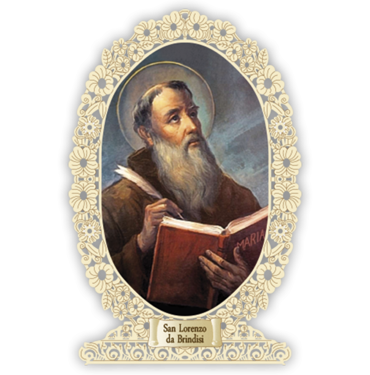 Officina D'Arte Torre　飾りレース紙ご絵   　ブリンディシの聖ローレンス　Lorenzo Da Brindisi　 OAT246 イタリア語祈りカード　