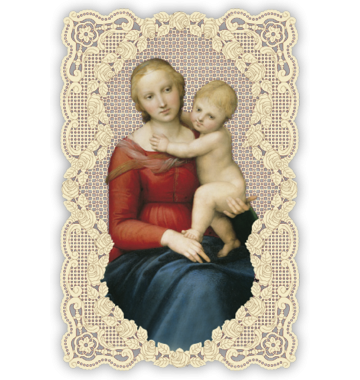 Officina D'Arte Torre　飾りレース紙ご絵   聖母子　MADONNA CON BAMBINO　　OAT116　イタリア語祈りカード　