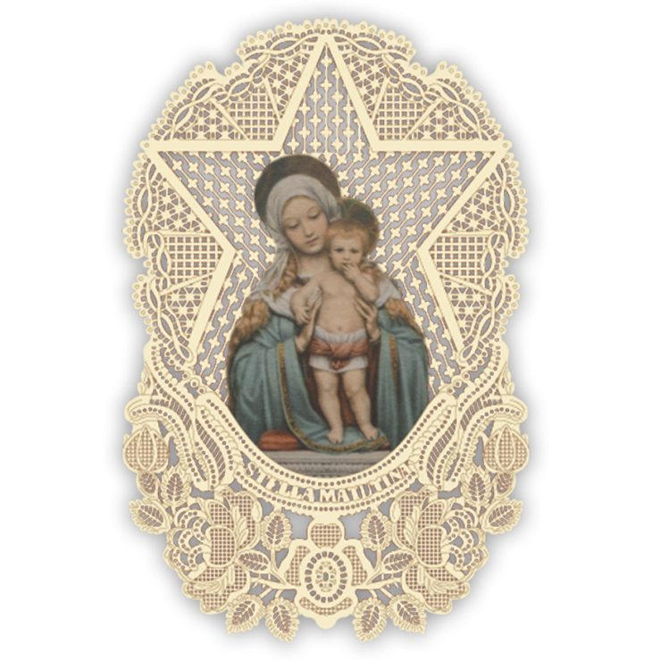 Officina D'Arte Torre　飾りレース紙ご絵  聖母子　Madonna Con Bambino OAT114　イタリア語祈りカード　