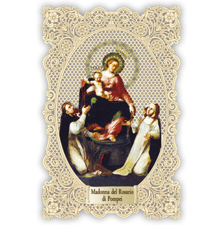 Officina D'Arte Torre　飾りレース紙ご絵  ポンペイのロザリオ聖母子　 Madonna Del Rosario Di Pompei OAT194 イタリア語祈りカード　
